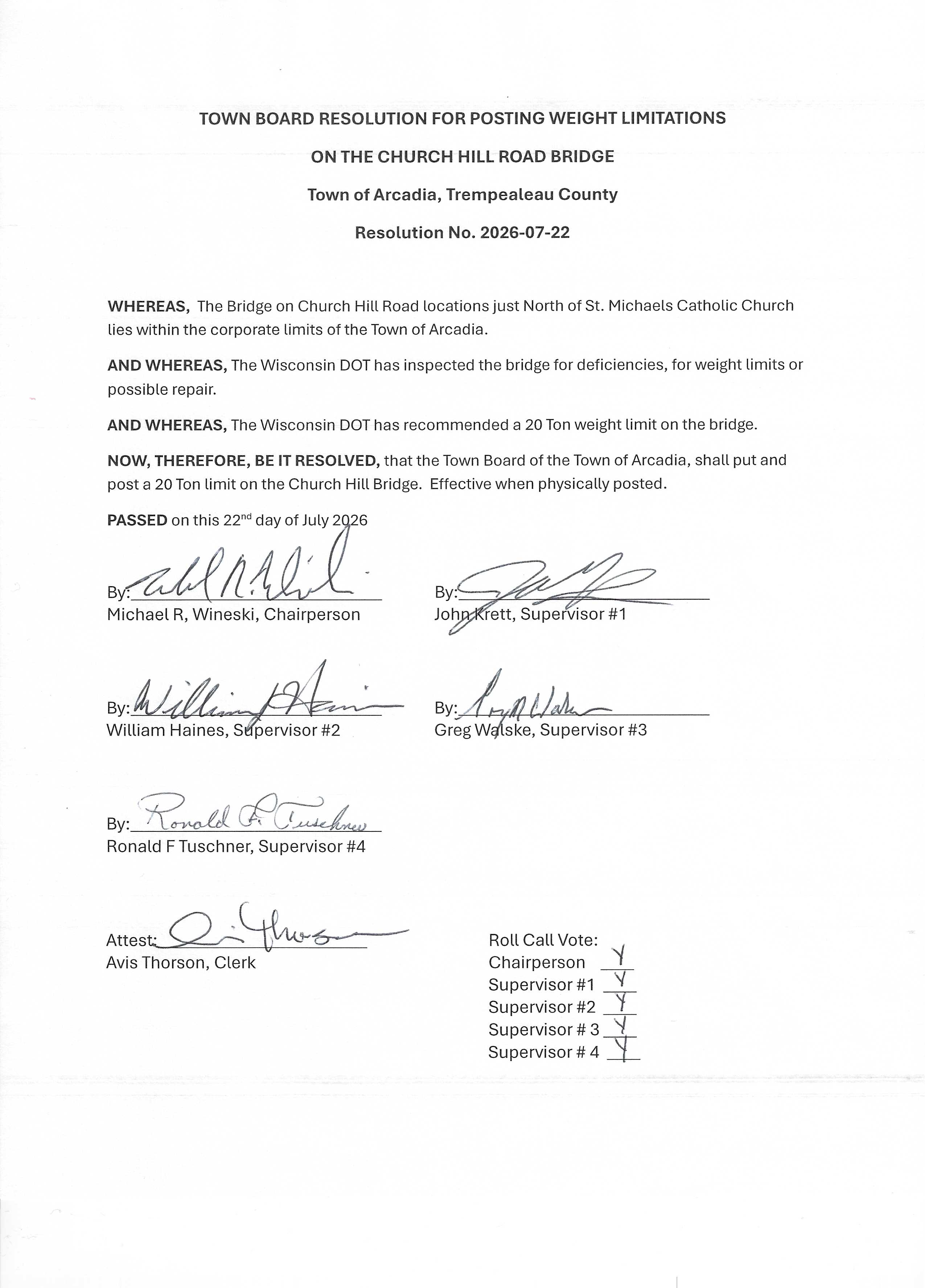 Resolution 2026 - 07-22 Church Hill Bridge